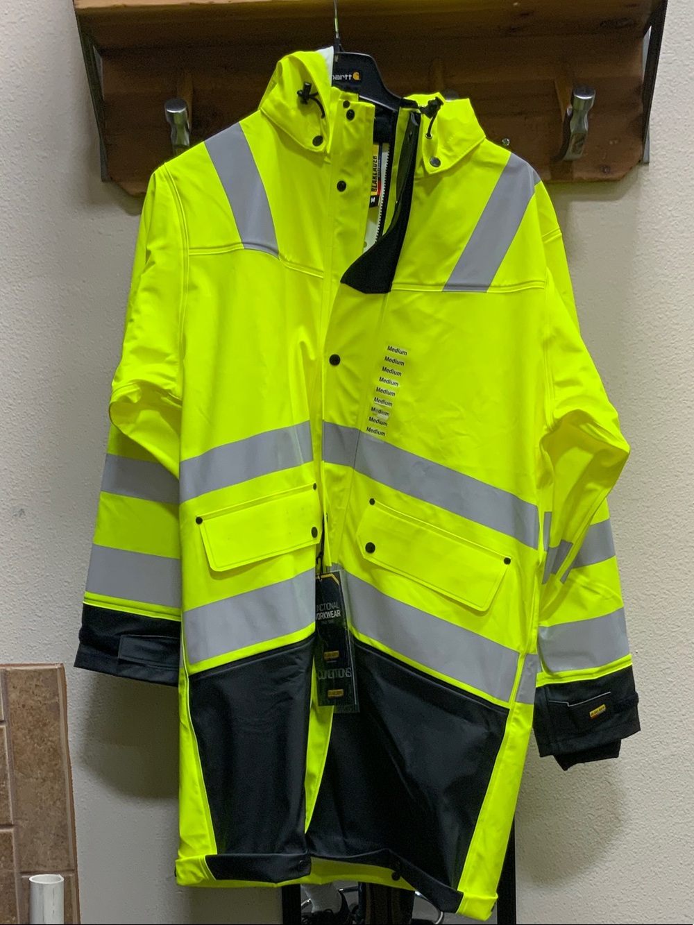High-Visibility Yellow Work Raincoat with Reflective Stripes